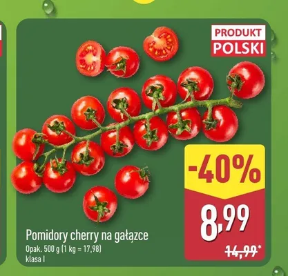 Pomidory cherry na gałązce polskie promocja w Aldi