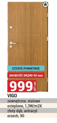 Drzwi VIGO zewnętrzne, stalowe ocieplone, 1,3W/m2K złoty dąb, antracyt orzech, 90 promocja w Merkury Market