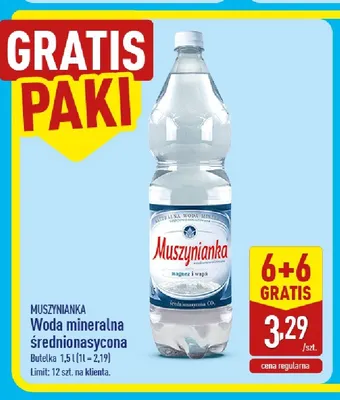 Woda mineralna gazowana średnionasycona Muszynianka promocja w Aldi