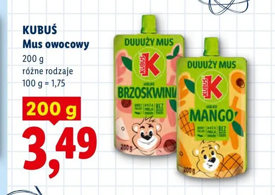 Mus owocowy Kubuś jabłko mango promocja w Lidl