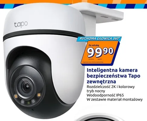 Inteligentna kamera bezpieczeństwa Tapo zewnętrzna ruchoma głowica 360° rozdzielczość 2K wodoodporność IP65 promocja w Action