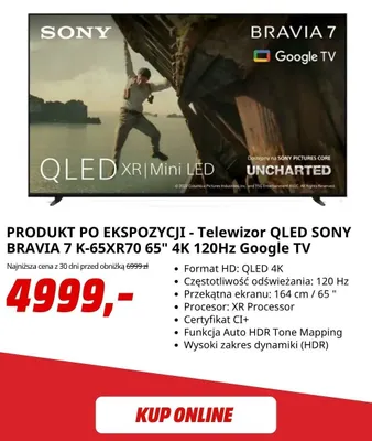 Telewizor QLED Sony Bravia 7 65" promocja w Media Markt
