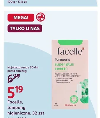 Tampony higieniczne Facelle Super plus promocja w Rossmann
