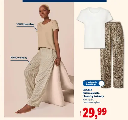 Piżama damska z bawełny i wiskozy promocja w Lidl