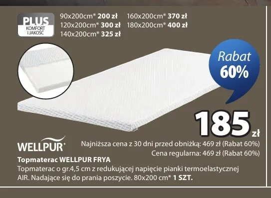 Topmaterac Wellpur Frya 180x200 cm promocja w Jysk