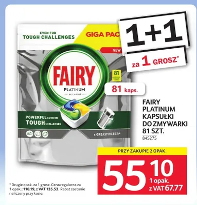 Kapsułki do zmywarki Fairy Platinum promocja w Selgros