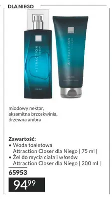 Zestaw woda toaletowa Attraction Closer dla Niego + żel do mycia ciała i włosów Attraction Closer dla promocja w AVON