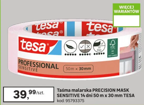 Taśma malarska Precision Mask Sensitive 14 dni 50m x 30mm promocja w Leroy Merlin