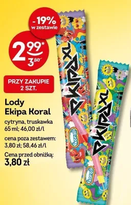 Lody Ekipa Koral truskawka promocja w Żabka