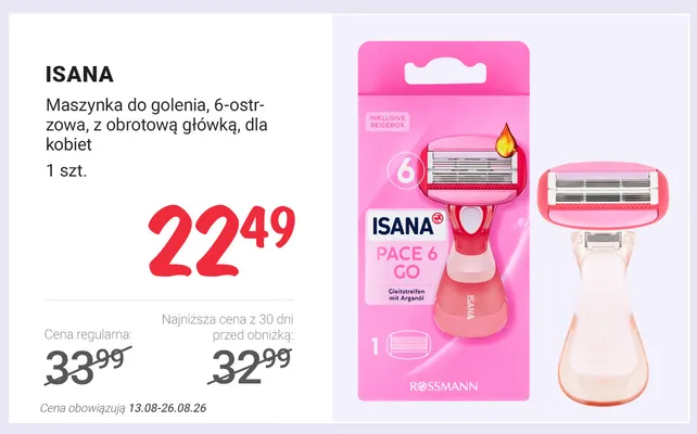 Maszynka do golenia Isana Pace 6 Go 6-ostrzowa z obrotową główką dla kobiet promocja w Rossmann