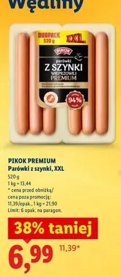 Parówki z szynki Pikok pure promocja w Lidl