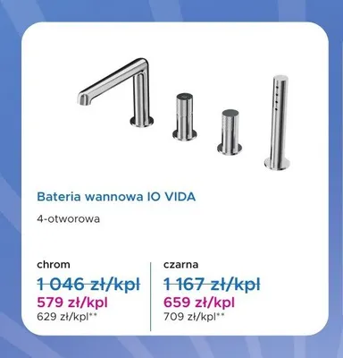 Bateria wannowa IO Vida 4-otworowa czarna promocja w Blu Salony Łazienek