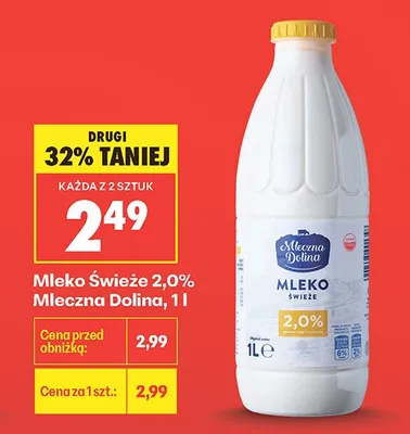 Mleko Świeże 2,0% Mleczna Dolina promocja w Biedronka