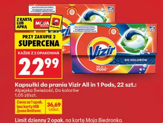 Kapsułki do prania Vizir All in 1 Pods promocja w Biedronka