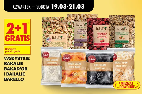 Wszystkie bakalie BakaD'Or 2+1 GRATIS promocja w Biedronka