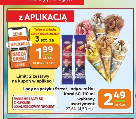 Lody na patyku Koral Strzał promocja w Społem Częstochowa
