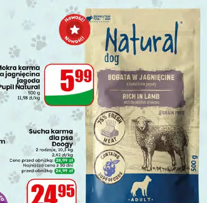 Mokra karma dla psa jagnięcina jagoda Pupil Natural promocja w Dino