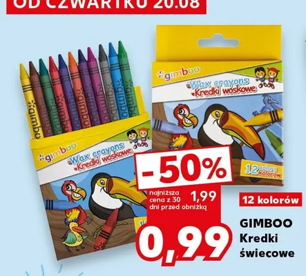 Kredki świecowe GIMBOO 12 kolorów promocja w BACK TO SCHOOL
