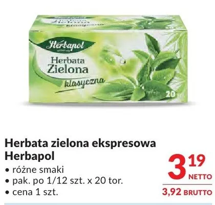 Herbata zielona ekspresowa Herbapol różne smaki promocja w Makro