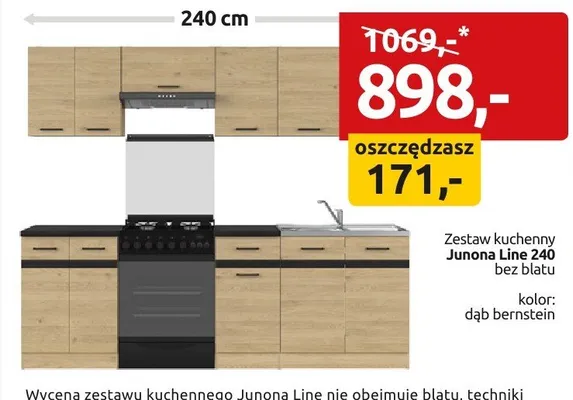 Zestaw kuchenny Junona Line 240 bez blatu kolor: dąb bernstein promocja w Black Red White