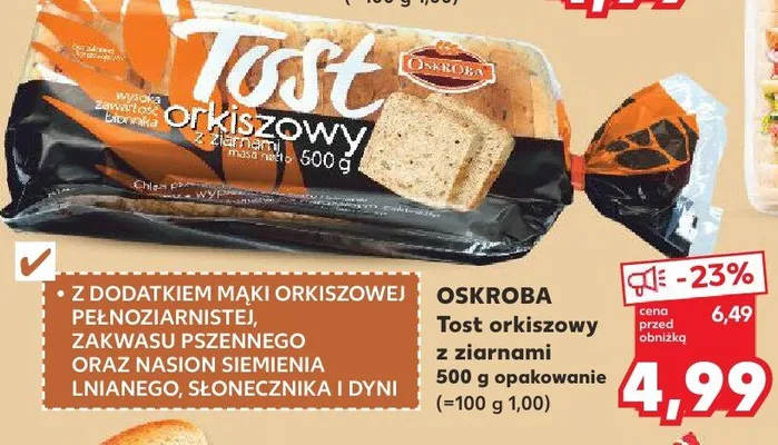Tost orkiszowy z ziarnami promocja w Kaufland