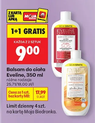 Balsam do ciała różne rodzaje Eveline promocja w Biedronka