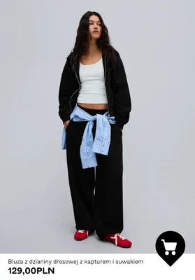 Bluza z dzianiny dresowej z kapturem i suwakiem promocja w Bershka