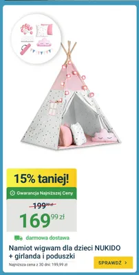 Namiot wigwam dla dzieci NUKIDO + girlanda i poduszki promocja w ERLI