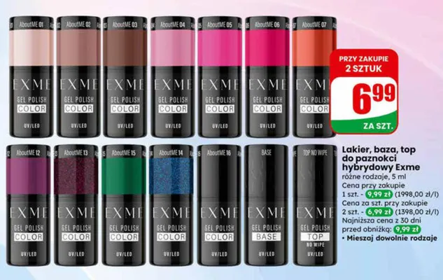Lakier, baza, top do paznokci hybrydowy Exme różne rodzaje promocja w Dino