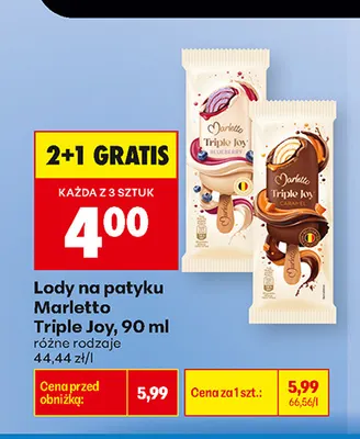 Lody na patyku Marletto Triple Joy promocja w Biedronka