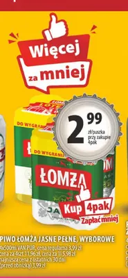 Piwo Łomża Jasne Pełne 4-pak 500 ml promocja w Arhelan