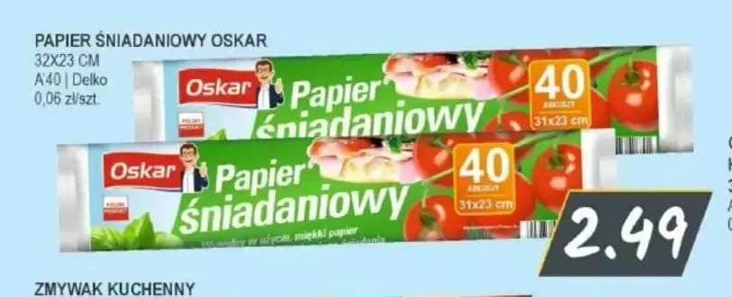 Papier śniadaniowy Oskar 32x23 cm promocja w Słoneczko