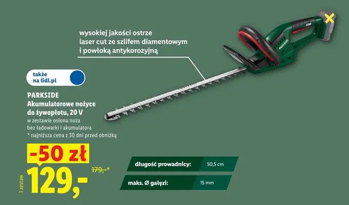 Akumulatorowe nożyce do żywopłotu 20V Parkside promocja w Lidl