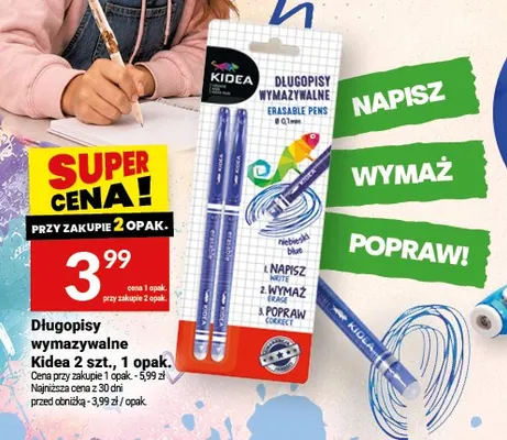 Długopisy wymazywalne Kidea 2-pak promocja w Twój Market