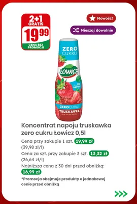 Koncentrat napoju truskawka zero cukru Łowicz promocja w Dino