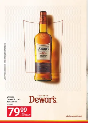 Whisky Dewar's 12 YO 40% promocja w Selgros