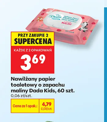 Nawilżany papier toaletowy o zapachu maliny Dada Kids promocja w Biedronka