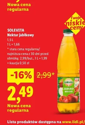 Nektar jabłkowy Solevita promocja w Lidl