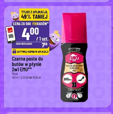 Czarna pasta do butów w płynie 2w1 EMU promocja w POLOmarket