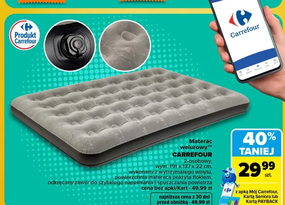 Materac welurowy 2-osobowy Carrefour promocja w Carrefour Market