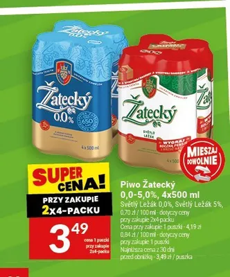 Piwo bezalkoholowe Žatecký Svetly Lezak 4-pak 500 ml promocja w Twój Market