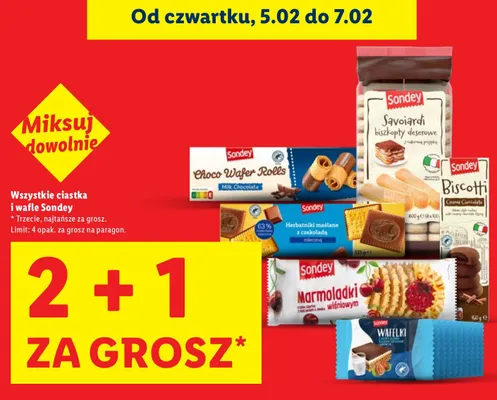 Ciastka i wafle Sondey Javoiardi promocja w Lidl