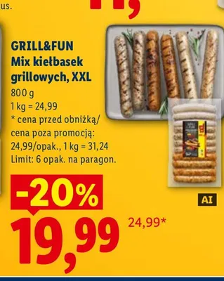 Mix kiełbasek grillowych XXL Grill & Fun promocja w Lidl