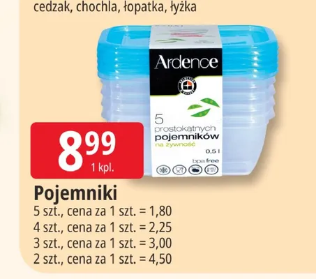 Pojemniki prostokątne na żywność Ardence 4-pak promocja w Leclerc