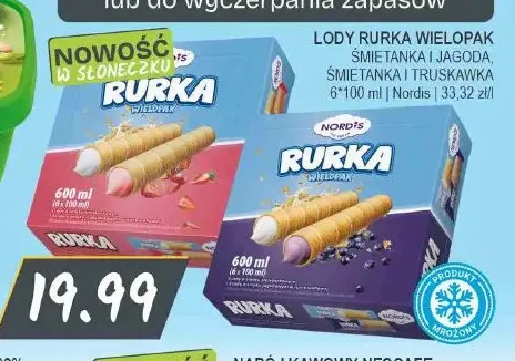 Lody Rurka 6-pak śmietanka i jagoda Nordis promocja w Słoneczko