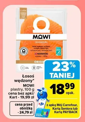 Łosoś wędzony plastry Mowi promocja w Carrefour Market