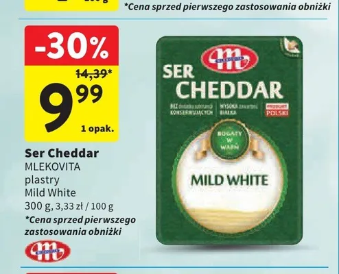 Ser Cheddar plastry Mild White Mlekovita promocja w Intermarche