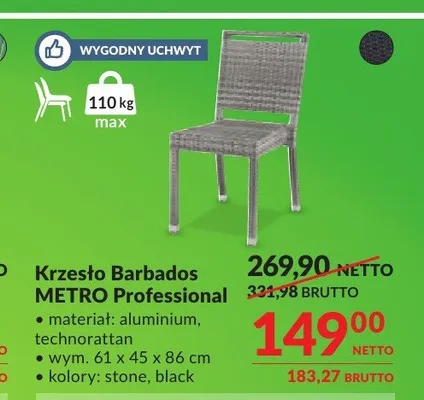 Krzesło Barbados METRO Professional promocja w Makro