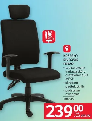 Krzesło biurowe Primo tapicerowane imitacją skóry oraz tkaniną 3D MESH składane podłokietniki podstawa nylonowa promocja w Selgros