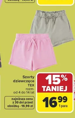 Szorty dziewczęce TEX promocja w Carrefour